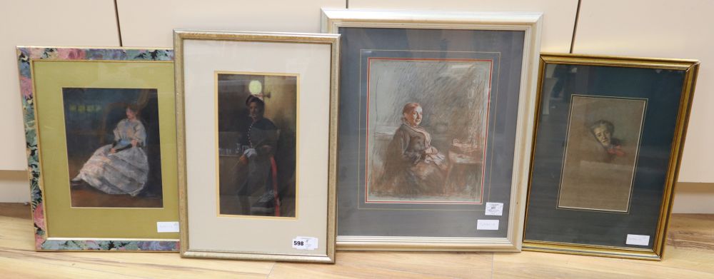 French School (19th century), portrait of a seated elderly lady, pastel, 33 x 26cm, a portrait of a seated lady, signed Proverbs and